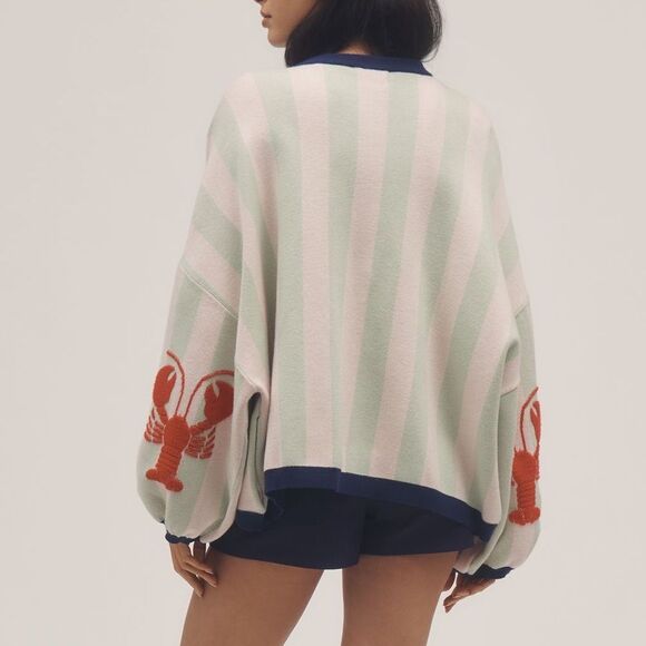 Anthropologie Bel Kazan Striped Lobster Open Front Cardigan NWOT - Picture 1 of 10